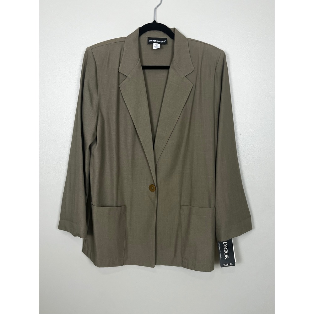 Sag Harbor Women Olive Green Brown Single Button Blazer Jacket Size 12 NWT 3700